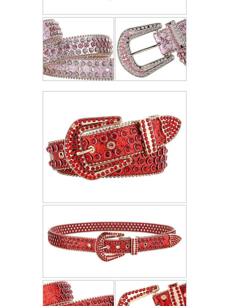 Women's Rhinestone Crystal Waist Belt for Jeans or Dress, European and American Style with Inlaid Rivets