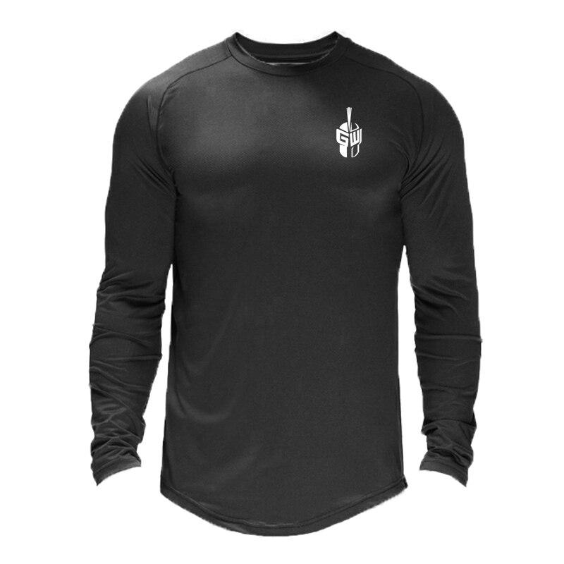 Muscleguys Men's Soft Mesh Long-sleeve Tees Training Fitness Clothes Spring and Autumn Curved Hem Graphic T Shirts