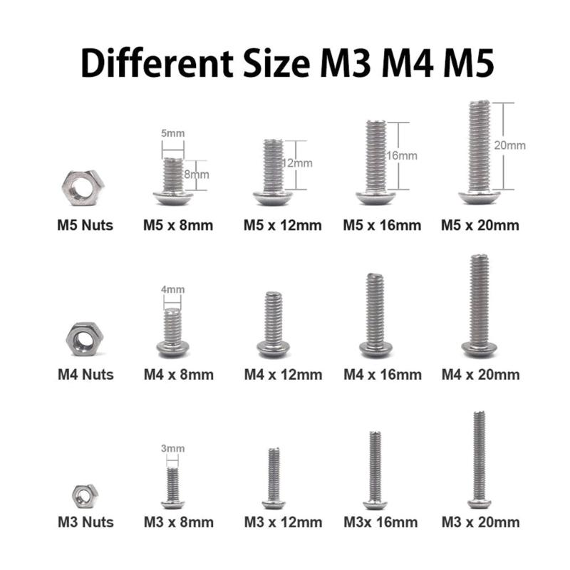 500Pcs Hexagon Socket Screws Nut Bolt Machine Screws Stainless Steels Cylinders Screws Assortment Hardware 4mm