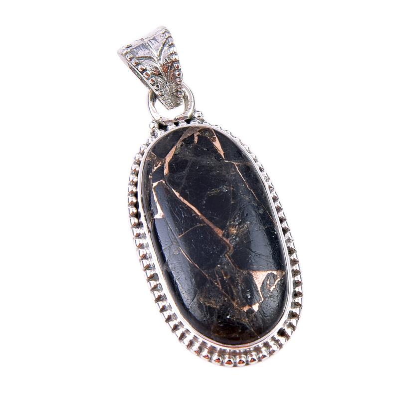Natural Black Copper Turquoise 925 Solid Sterling Silver Gift Pendant 1.50" w3u08