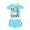 Girls 2 Piece Floral Print Swim Set Round Neck Short Sleeve Top Elastic Waist Boyshorts Beach Bathing Suit Swimsuit