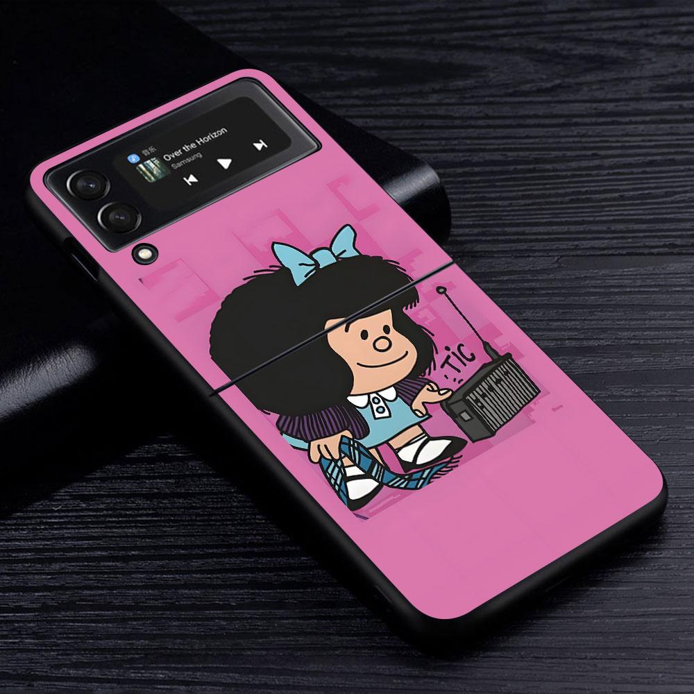 Cute Mafalda Case for Samsung Galaxy Z Flip4 Flip3 5G PC Hard Cell Phone Shell Z Flip 4 3 Black Coque Zflip4 Zflip3 Cover