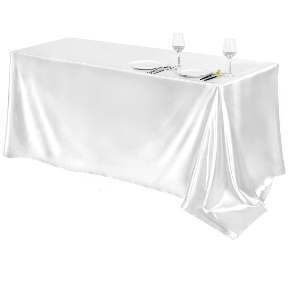 Прямоугольная атласная скатерть, однотонная свадебная скатерть, белая гладкая ткань для детского душа, дня рождения, банкета, вечеринки, декора