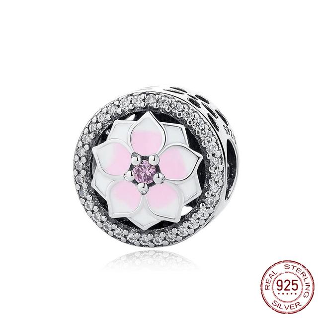 New 925 Sterling Silver Rose Girl Boy Pink Sparkle Spacer Clip Charm Bead Fit Original Fashion Bracelet DIY Jewelry for Women