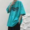 Молодежный стиль Футболки с круглым вырезом Мужская одежда Американский ретро Принт с буквами Летние Стильные С коротким рукавом Повседневные Свободные Пуловеры