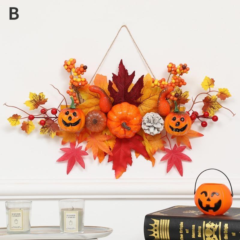 Halloween Decoration Maple Leaf Pumpkin Decorative Pendant Harvest Festival Wall Hanging Props Autumn Fall Decor