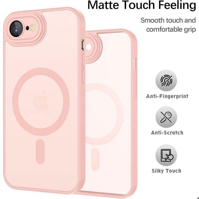 Coque pour iPhone 17e, avec Anneau Magnétique et Protection Caméra - Rose - 2 Verres Trempés