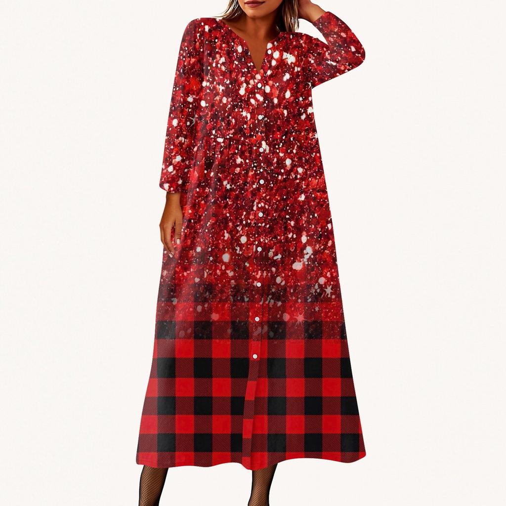 Женское модное платье-рубашка свободного кроя с принтом, круглым вырезом и рукавами семь четвертей на пуговицах