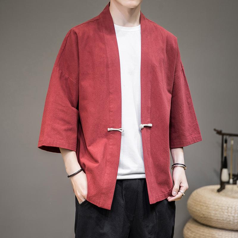 Однотонная мужская японская одежда Haori, японская модная одежда Kawaii, мужское кимоно для мужской рубашки