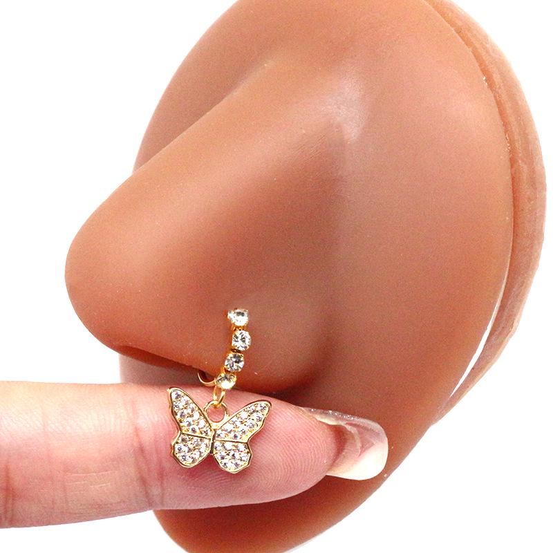 Gaby Cat Head Nose Stud with Butterfly, Five-Star, and Crown Designs - Piercing Jewelry
