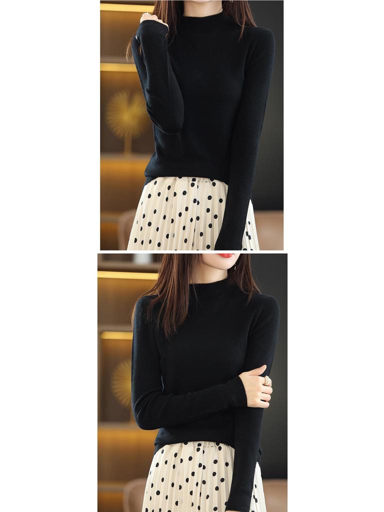 Женский трикотажный свитер со средним рукавом - Полувысокий воротник, Легкий, Весенне-осенний сезон 2022