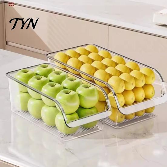 Fresh Keeping Produce Keepers Refrigerator Storage Box with Handle, Clear PET Pull Out Drawer Transparent Kitchen Bins Organizer, Stackable