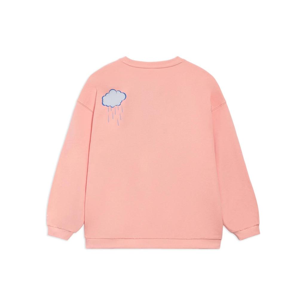 Li-Ning X Disney Donald Duck Cartoon Print Crew Neck Sweatshirt Women Tops Pink AWDS596-3