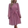Spring and Autumn Women's Dress Fashion Pleated Printed Long Sleeve Red Dresses