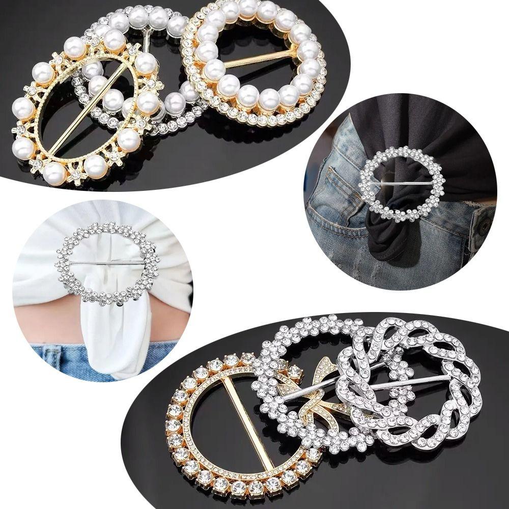 Crystal Clothing Corner Hem Waist Buckles Scarf Buckle Pearl Shawl Scarf Clip for T-Shirt Party