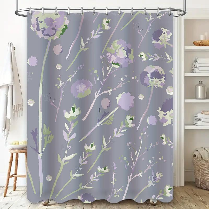 Purple Floral Shower Curtain Decorative Watercolor Print Bath Linen Wall Hanging Home Accessories for Bathroom