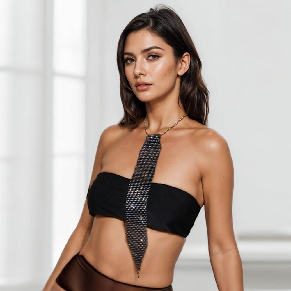 Soft Metal Sequin Necktie Narrow Glitter Cravat Shiny Crystal Rhinestone Neck Tie  Music Festival