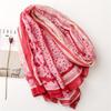 Fresh Cotton Linen Sun Protection Shawl: Red Flower Tassel Silk Scarf for Spring/Summer Travel