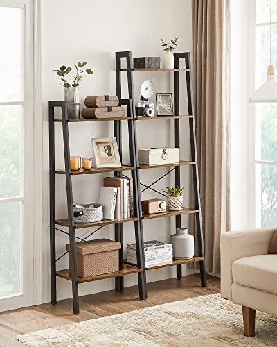 Ladder Shelf, 5-Tier Industrial Shelf, Storage Unit, With Metal Frame, For Living Room, Kitchen, Rustic Brown