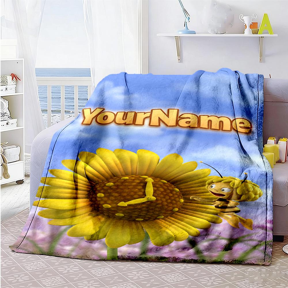 Biene Maja Customize Text Blanket Throw Personalized Blanket Soft & Cozy Versatile for Seaside Couch Sofa Home Decor Four Seasons Multipurpose