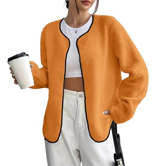 Женская флисовая куртка с открытой передней частью, кардиган с длинными рукавами, пальто, мягкие пушистые куртки-шерпа, осенняя повседневная теплая верхняя одежда