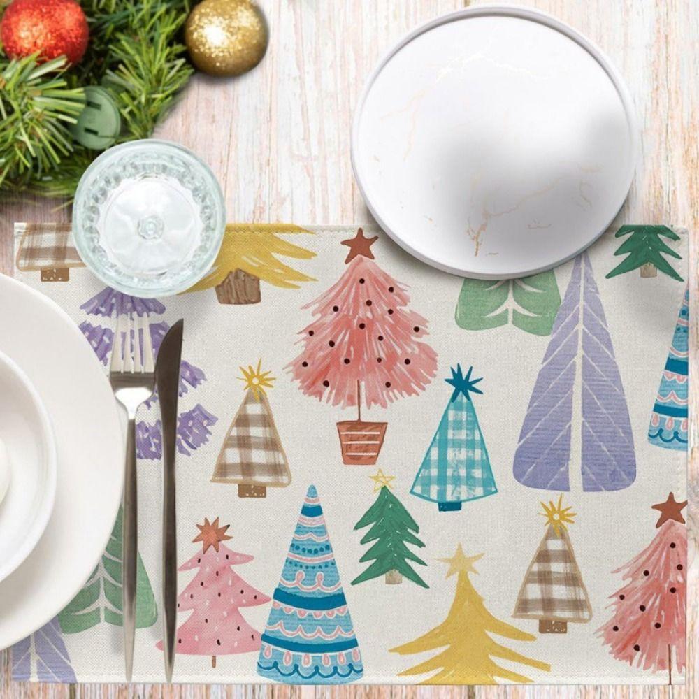 4pcs Rectangular Table Mat Non Slip Tableware Pad Dining Decoration Christmas Placemat Festival