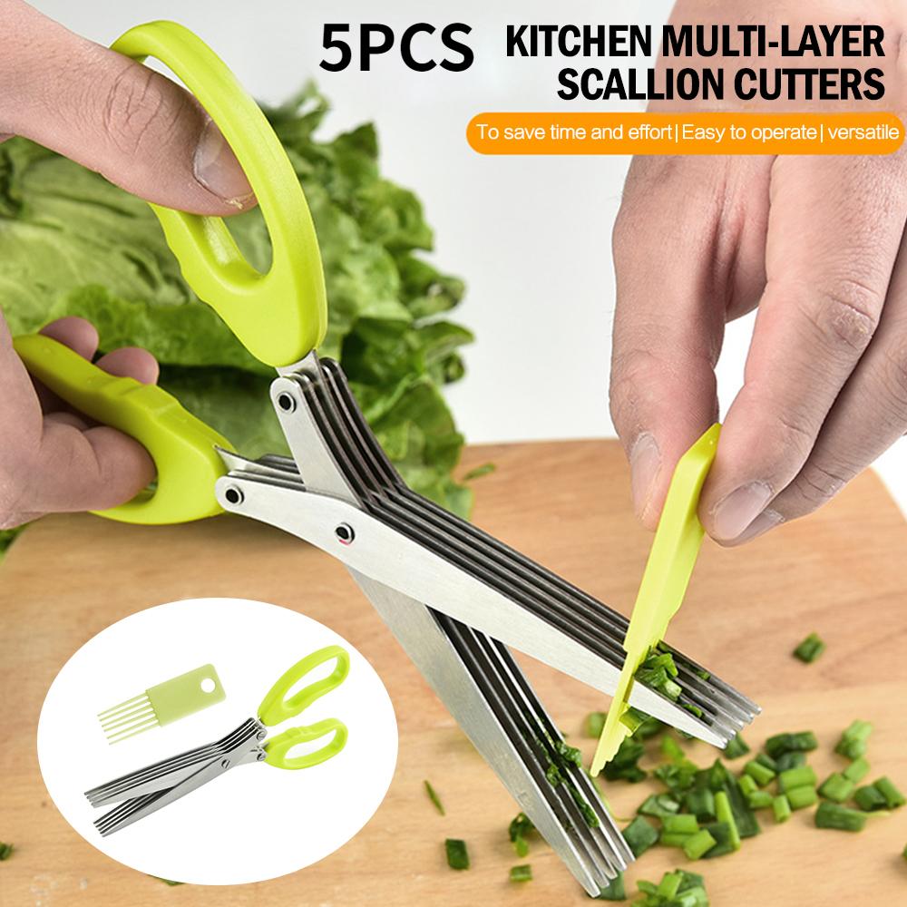 Многофункциональные многослойные ножи из нержавеющей стали, 5 шт., многослойные кухонные ножницы, резак для зеленого лука, травы, специи, инструмент для приготовления пищи, инструмент для резки