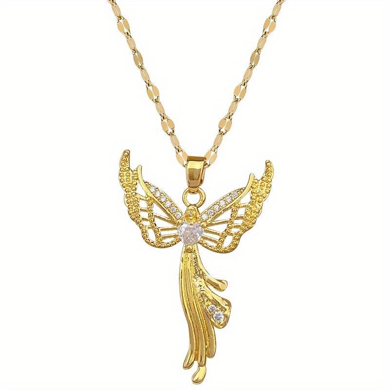 Gorgeous and exquisite shining heart-shaped zircon butterfly angel copper pendant necklace for Women Fashionable Lucky Blessing Jewelry Accessories