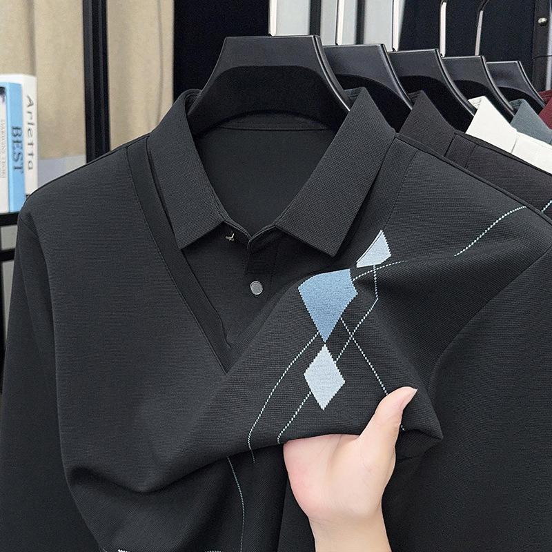 Men S Fake Two Piece Long Sleeve Polo Shirt Casual Solid Color Top