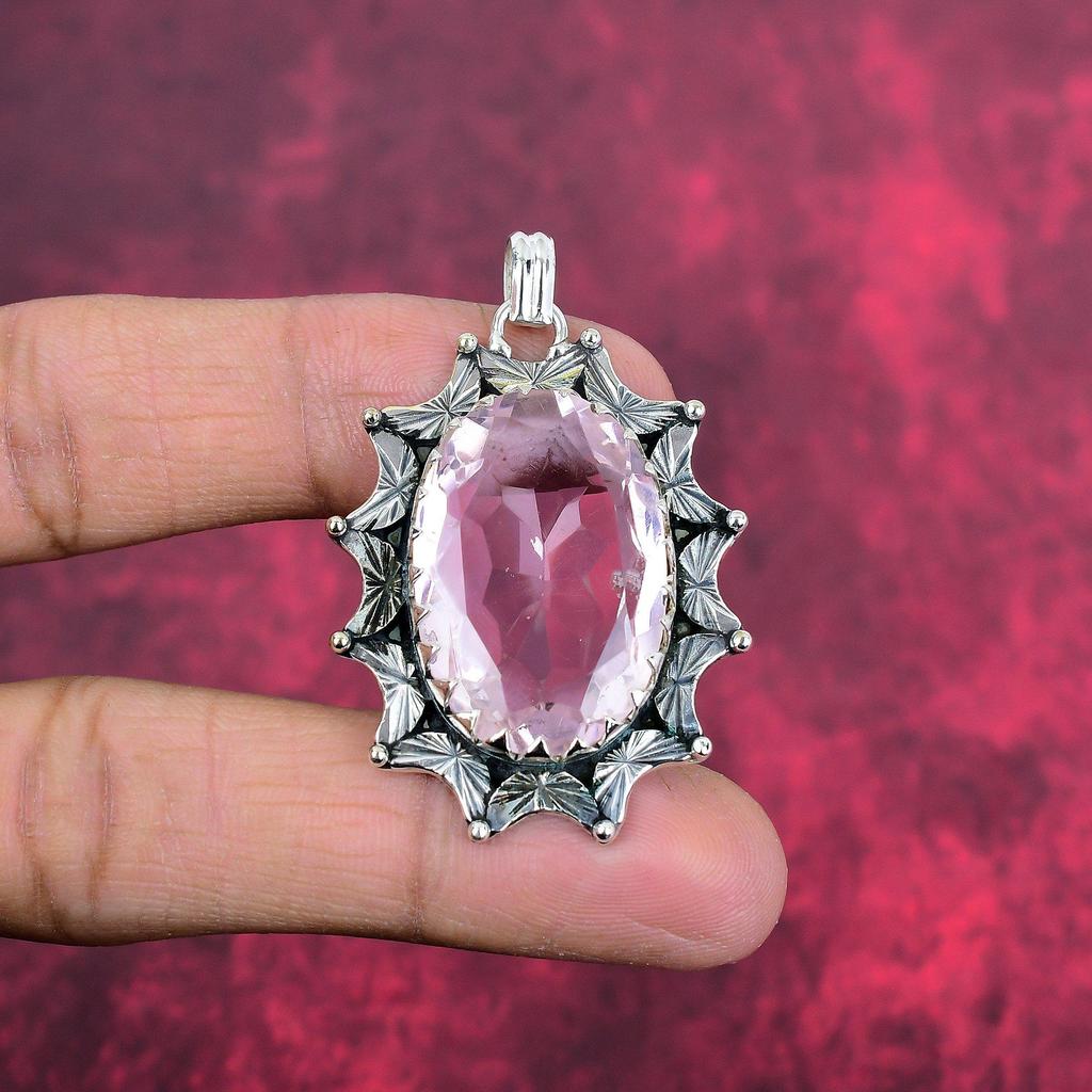 Подвеска с розовым кунцитом, драгоценный камень, кулон из стерлингового серебра 925 пробы, ювелирное изделие ручной работы, кулон с камнем по дате рождения, подарок для него