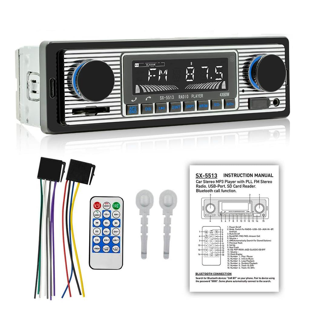 1DIN 5513 Автомобильный MP3-плеер FM-модулятор Bluetooth Музыка Винтажное Аудио USB Стерео Радио AUX Функция Громкая связь AUX