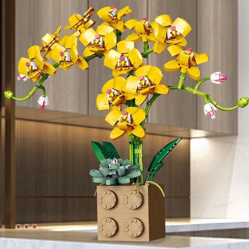 Building Blocks Flower Orchid Series Bonsai Blossom Bricks Set Home Decoration Collection Toys Gifts