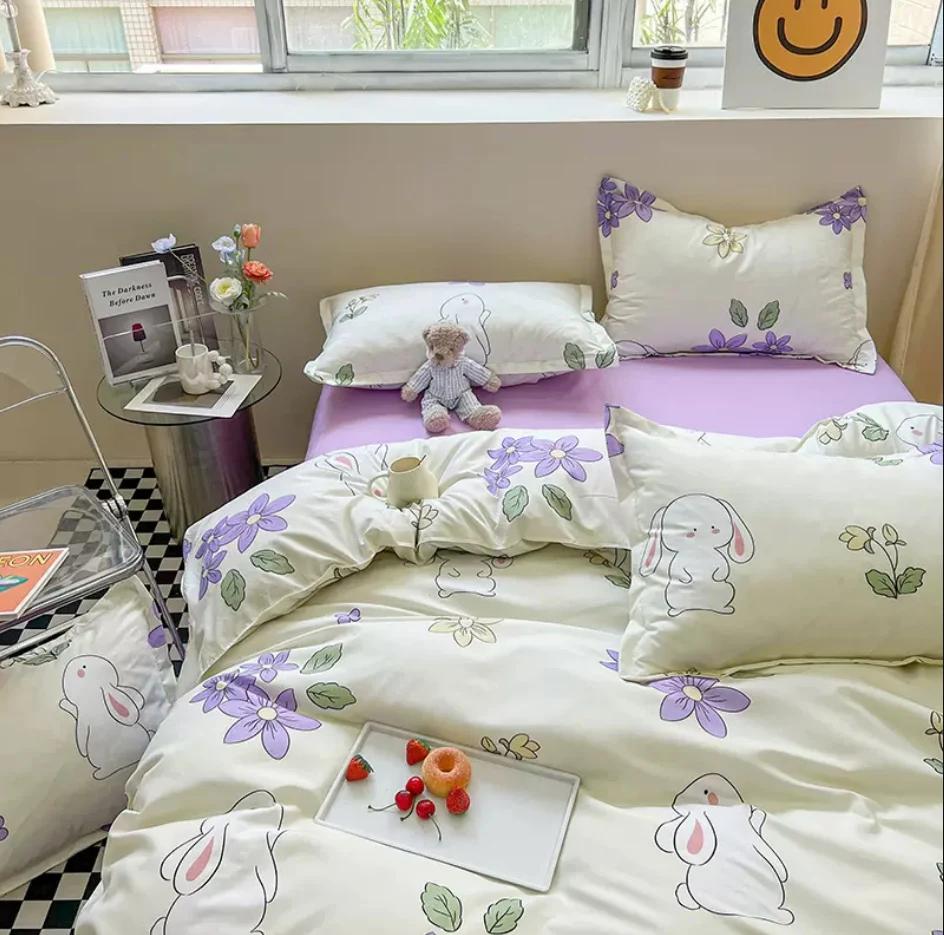 Flower Bedding Sets Skin Friendly Duvet Cover + Flat Sheet +2pc Pillowcase Spring King Queen Twin Single Full Size Bed Linen B91