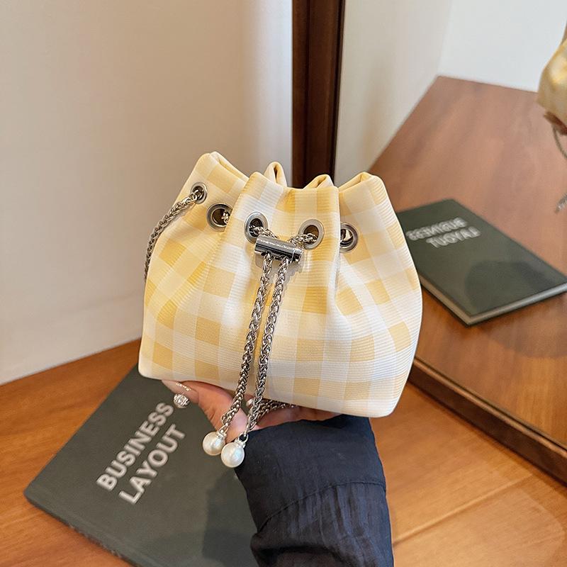 Премиальная текстура нишевая клетчатая тканевая сумка-мессенджер лето новая трендовая модная портативная сумка-ведро женская сумка