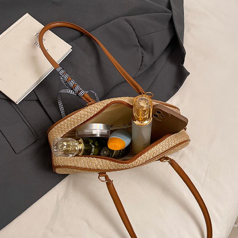 Yogodlns Весенняя новая простая летняя пляжная сумка через плечо с бантом для поездок на работу и отдыха, универсальная плетеная соломенная сумка подмышкой для женщин