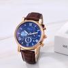JewelryWe Men's Leather Belt Watch 3ATM Water Resistant Brown Roman Numerals Analog Luminous Calendar Quartz Fashion Gift