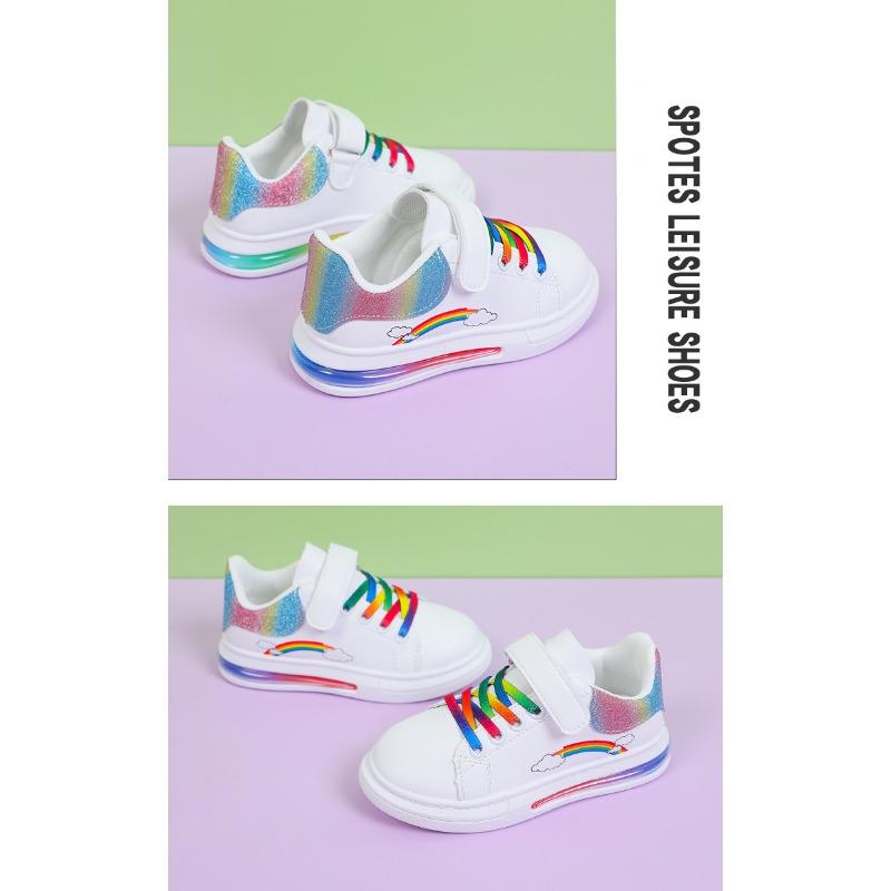Spring and Autumn Children's Board Shoes Boy's Rainbow Shoes Girl's Small White Shoes Waterproof Leather Top Children's Casual Shoes Soft Soled