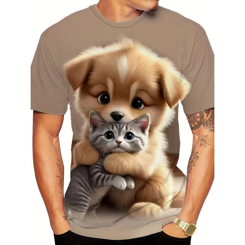 Men's Plus-Size Deer Print T-Shirt - 3D Deer Short Sleeve Round Neck Casual Streetwear Top