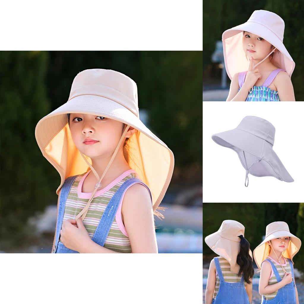 Детская летняя уличная шляпа от солнца с широкими полями и защитой шеи для девочек и мальчиков