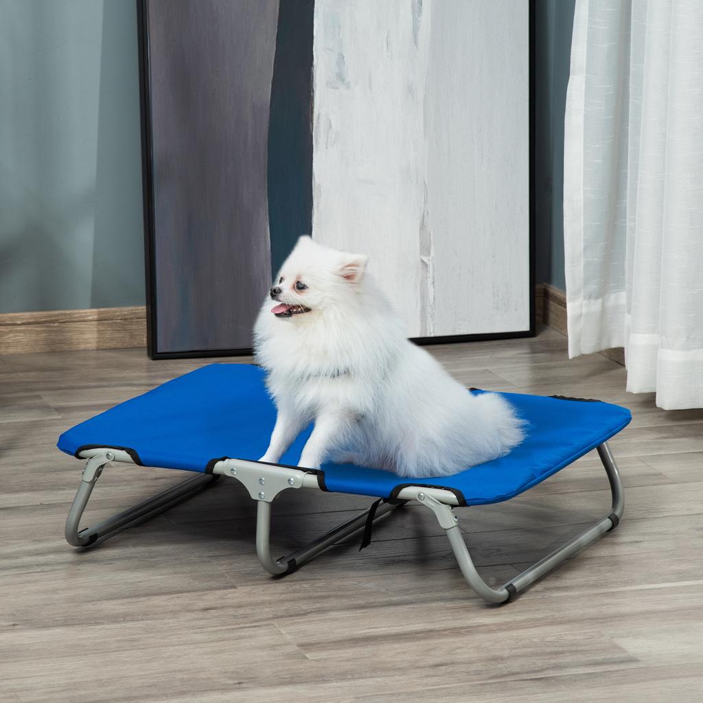 Foldable Small Dog Bed For Indoor And Outdoor Elevated Dog Cot Made Of Steel And Oxford Fabric 71x58x20 Cm Blue