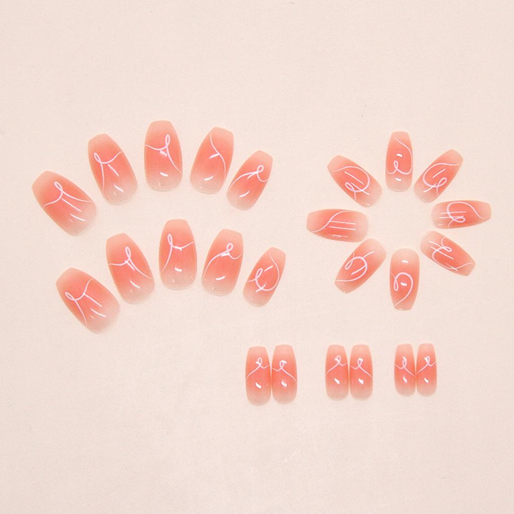 24Pcs Hand-Painted Heart Lines Nail Tips Press ON Nails Full Cover Artificial False Nails Women Daily Wear Wearable False Nails