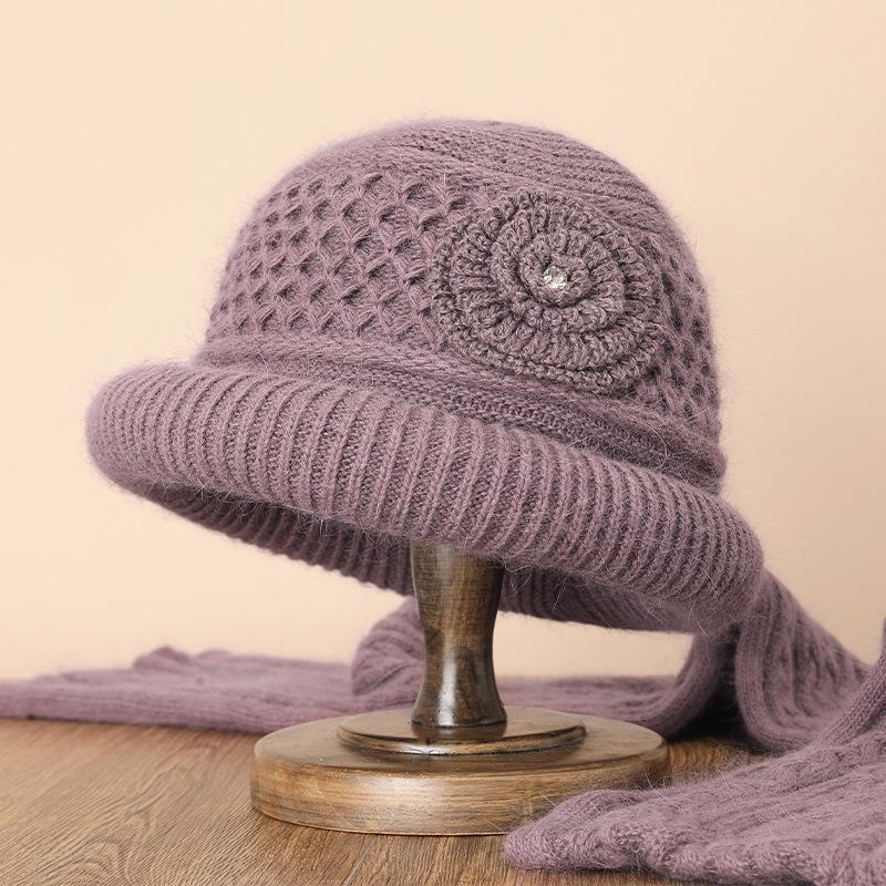 Medium and old hats Women's knitted hats Autumn and winter rabbit fur elderly hats Old lady wool hats Basin hats Warm mother hats