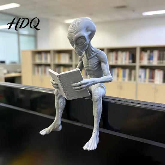 Крутая фигурка инопланетянина 3D-печать Декорация для чтения Креативная Сидящая Уникальная Скульптура Скульптура