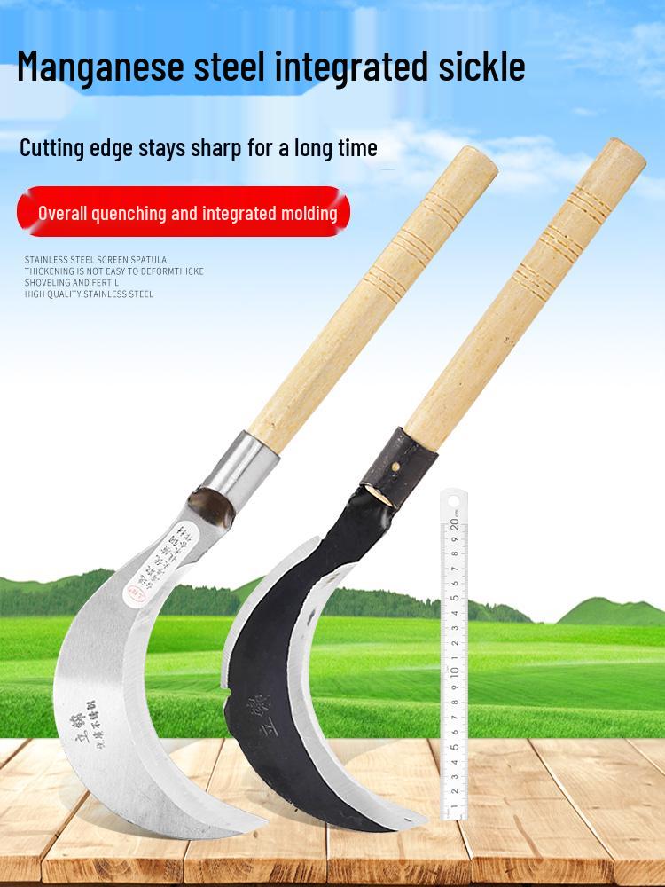 Large Outdoor Manganese Steel Weed Scythe - Long Handle Sickle for Grass Cutting and Corn Harvesting