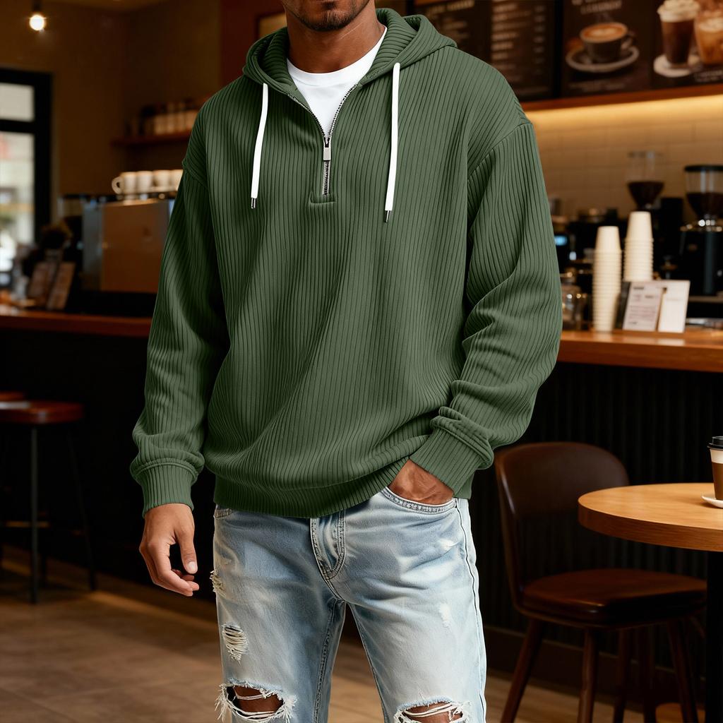 Мужская повседневная однотонная толстовка с капюшоном на молнии, повседневная футболка с длинным рукавом на молнии