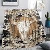 1Pc Western Cow Skull Print Flannel Blanket, High quality Comfortable for All Seasons, Home Decor, Warmth and Comfort, Perfect for Christmas Gifts