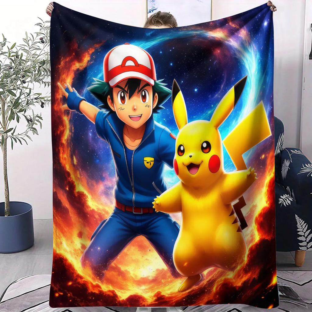 Pokemon Pikachu & Eevee Flannel Blanket Hot Anime Soft Warm Throw Sofa Bed Couch Cover Nap Cape Shawl Camping Fans Kids Gift