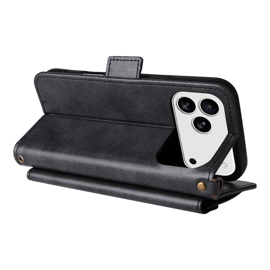 Кожаный чехол для iPhone 17 Pro с магнитной застежкой, кошельком-подставкой, чехол для телефона с ремешком через плечо