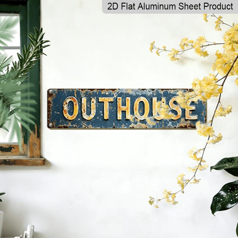 2D Flat - 1pc Metal Sign Measuring 15.7×3.94 Inches, Aluminum Decorative Sign - Featuring A Rustic Vintage Outhouse Design. This 2D Flat Print Wall