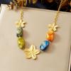 DIEYURO 316L Stainless Steel Golden Luxury Flower Colored Irregular Resin Acrylic Necklace Lady New Classic Neck Chain Jewelry